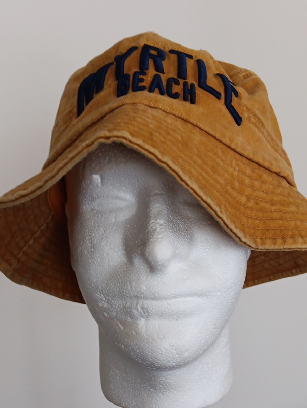 Myrtle Beach Mustard Bucket Hat with Navy Embroidery
